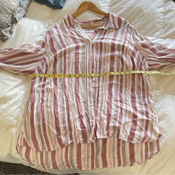 Terra & Sky Womens Top Plus Size 2X 20W-22W Pockets Striped Button Up Pink - Picture 5 of 6